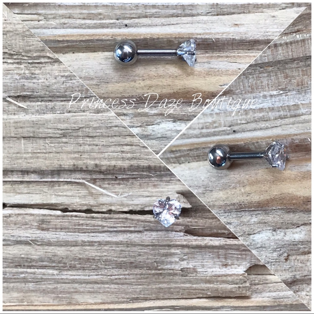 Diamond Heart Silver Cartilage/ Tragus Earring